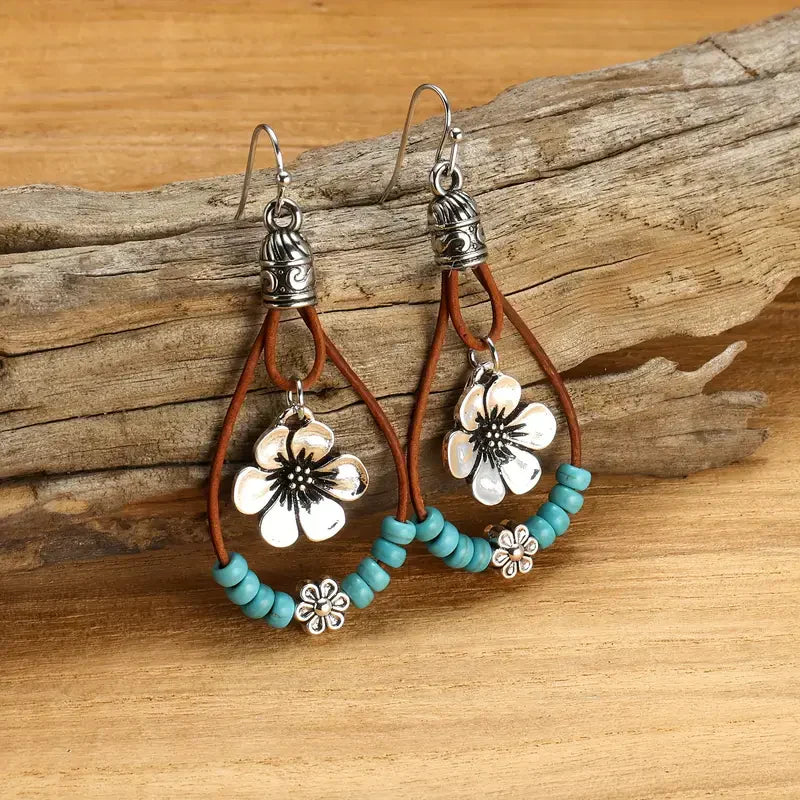 Vintage Floral Leather Earrings