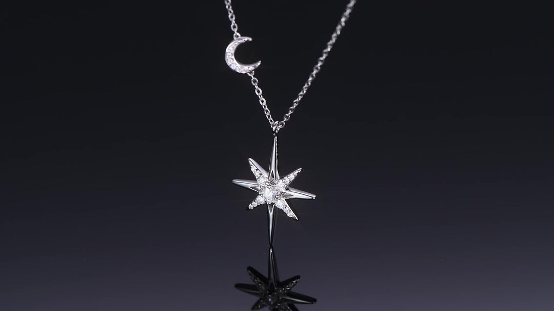 Star & Moon Moissanite Pendant Necklace