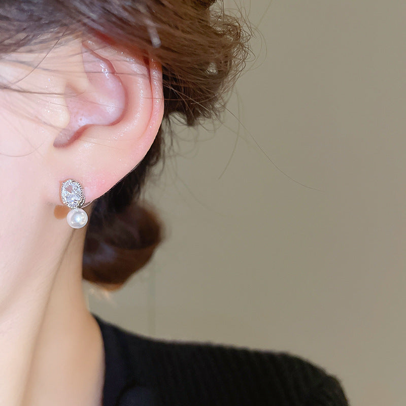 French Oval Pearl Dangle Earrings