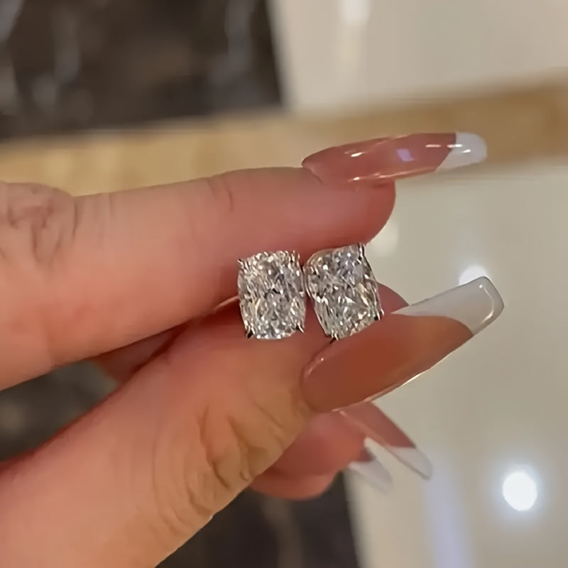 Silver Square Zirconia Earrings