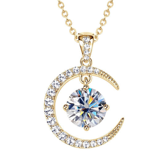 Round Moissanite Moon Sun Pendant Necklace