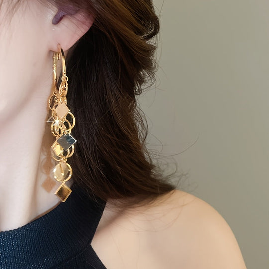 Rhombus Circle Tassel Earrings