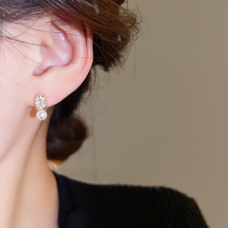 French Oval Pearl Dangle Earrings