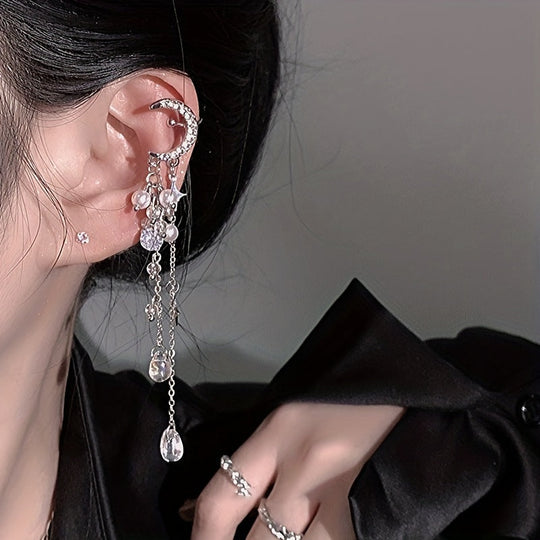 Moon Star Long Tassel Design Ear Cuff