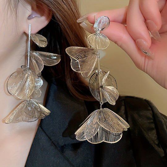 Floral Cutout Tassel Earrings