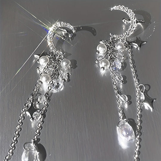 Moon Star Long Tassel Design Ear Cuff