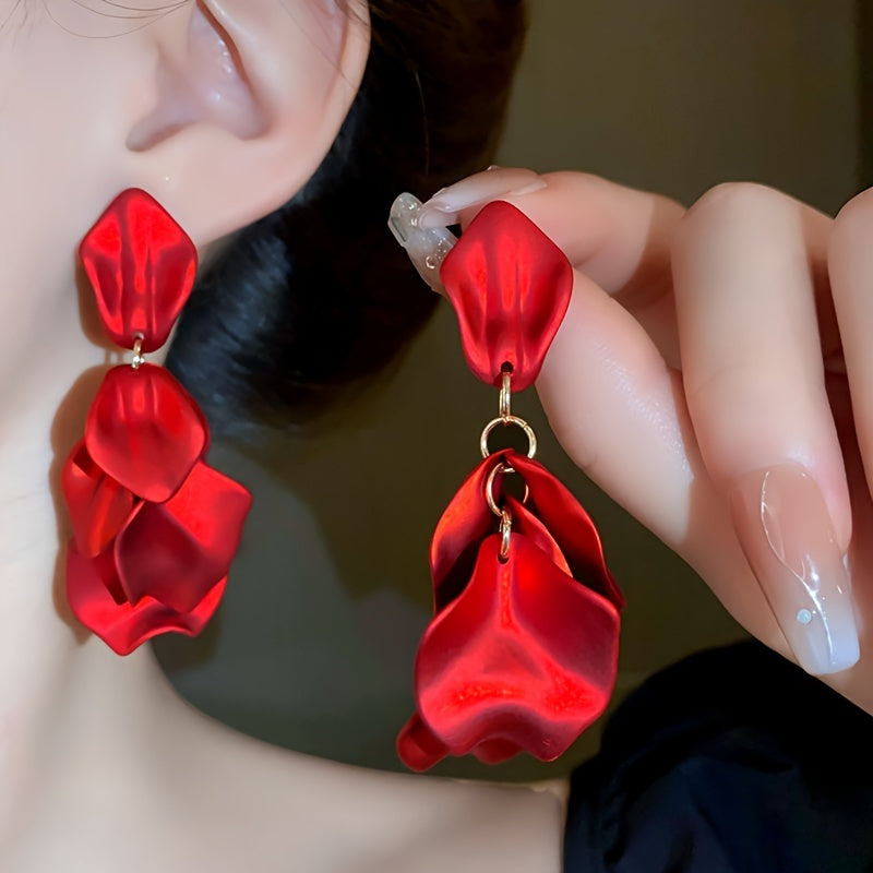 Luxury Elegant Matte Petal Tassel Earrings