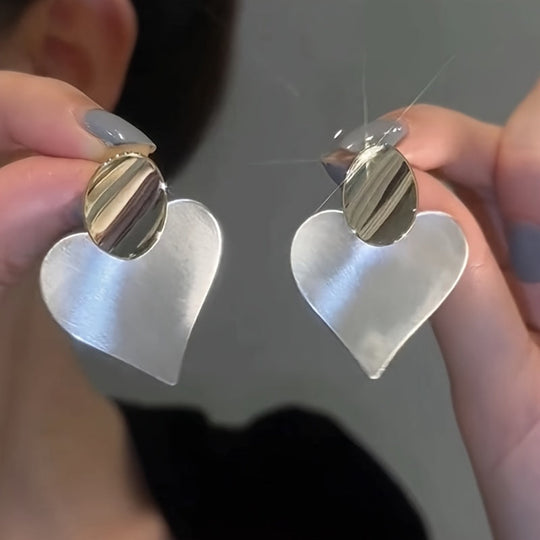 Silvery Heart Design Dangle Earrings