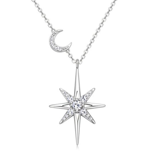 Star & Moon Moissanite Pendant Necklace