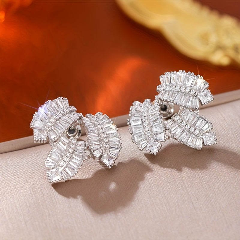 Elegant Maple Leaf Zirconia Stud Earrings
