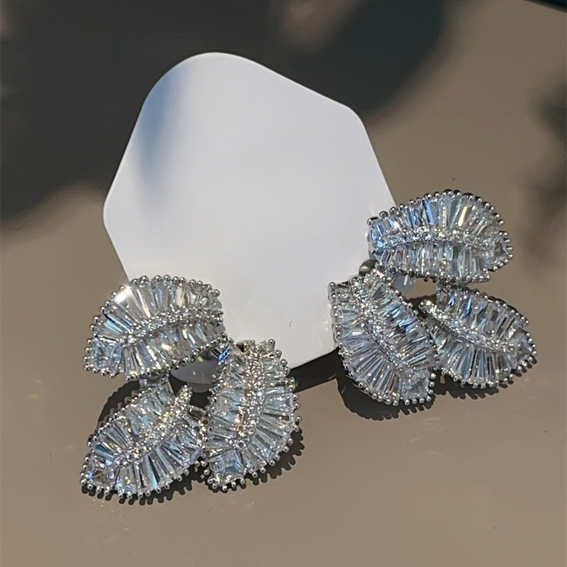 Elegant Maple Leaf Zirconia Stud Earrings