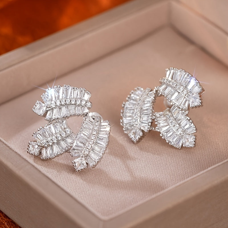 Elegant Maple Leaf Zirconia Stud Earrings