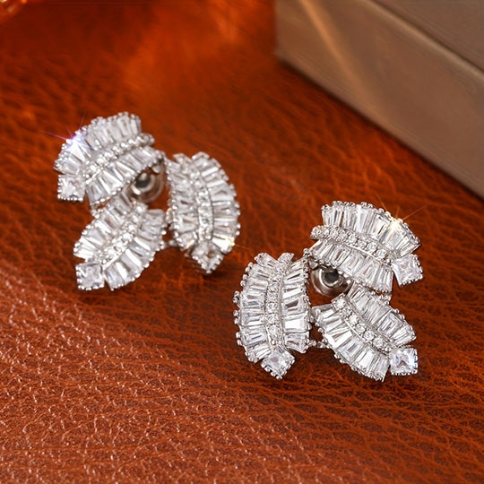 Elegant Maple Leaf Zirconia Stud Earrings