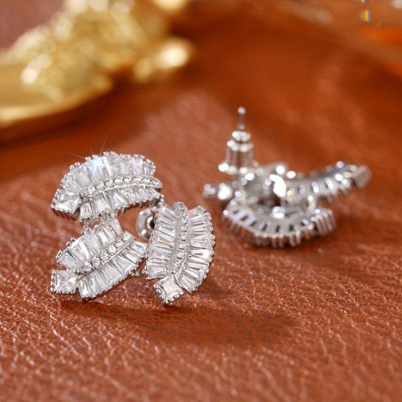 Elegant Maple Leaf Zirconia Stud Earrings