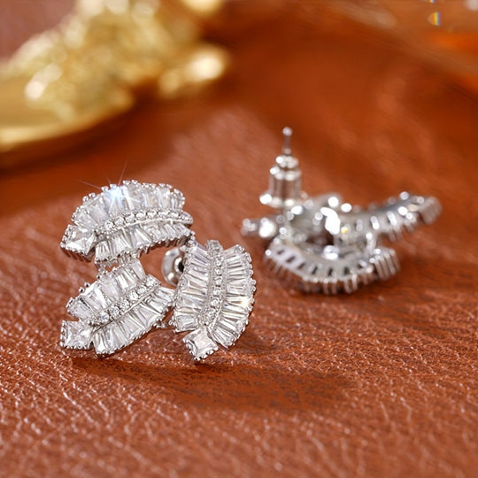 Elegant Maple Leaf Zirconia Stud Earrings