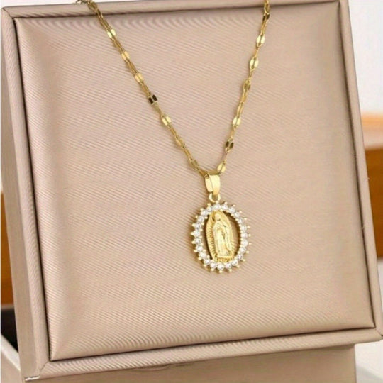 Virgin Mary Oval Pendant Necklace
