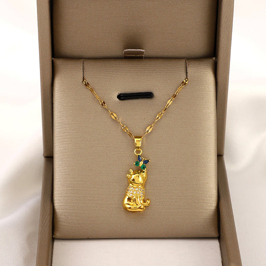 Butterfly Bear Gemstone Pendant Necklace