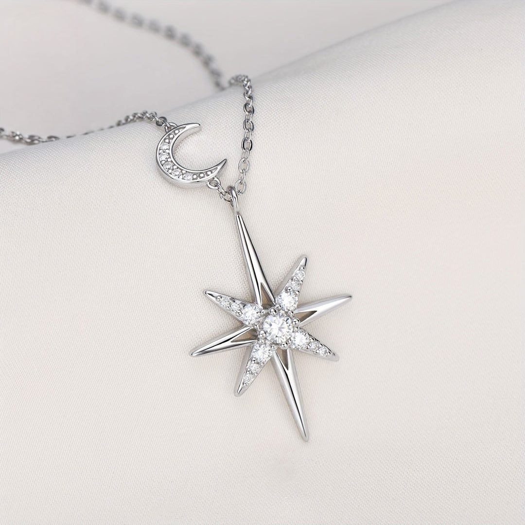 Star & Moon Moissanite Pendant Necklace