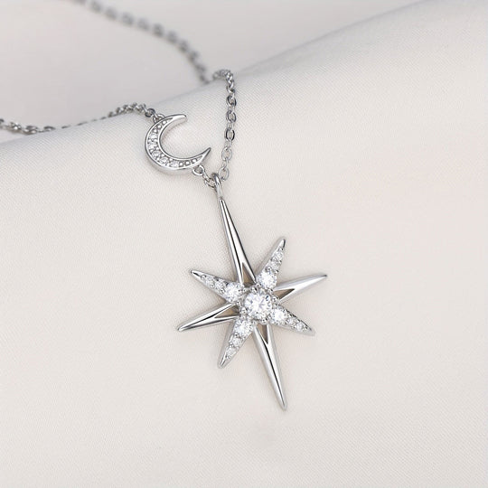 Star & Moon Moissanite Pendant Necklace