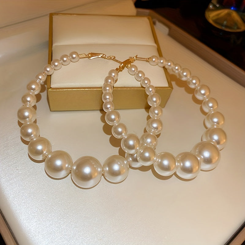 Faux Pearl Decor Hoop Earrings