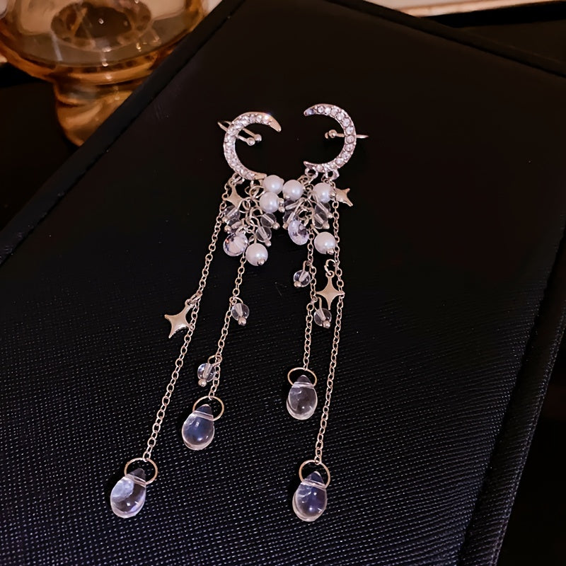 Moon Star Long Tassel Design Ear Cuff
