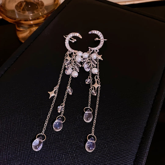 Moon Star Long Tassel Design Ear Cuff