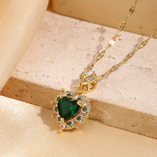 Emerald Heart Teardrop Pendant Necklace