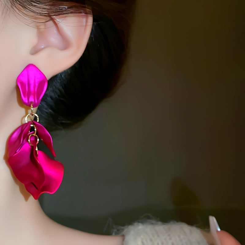 Luxury Elegant Matte Petal Tassel Earrings