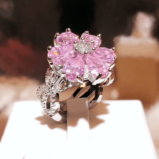 Stylish Floral Pink Zirconia Ring