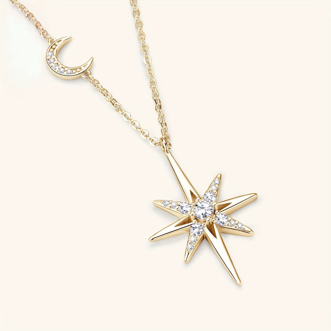 Star & Moon Moissanite Pendant Necklace