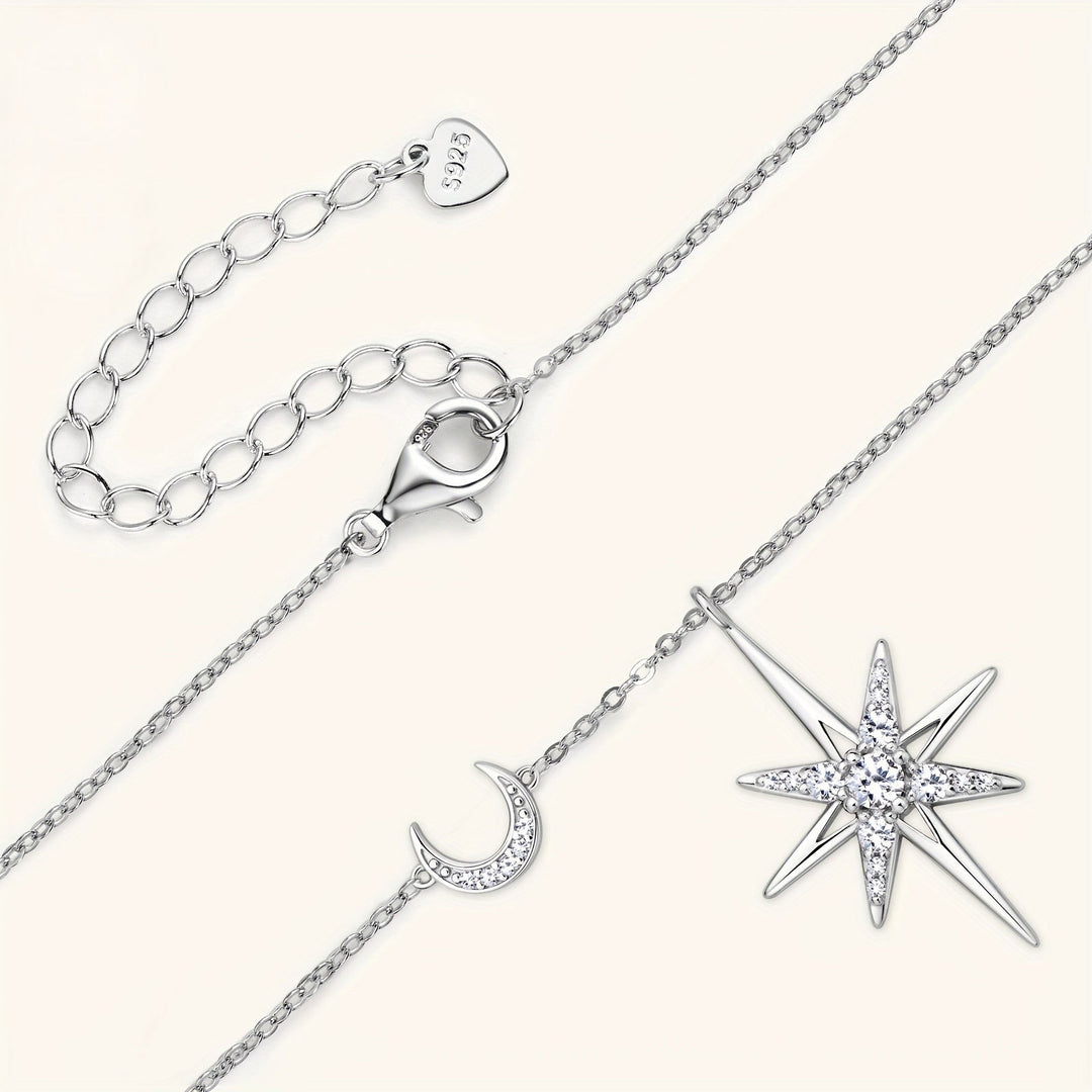 Star & Moon Moissanite Pendant Necklace