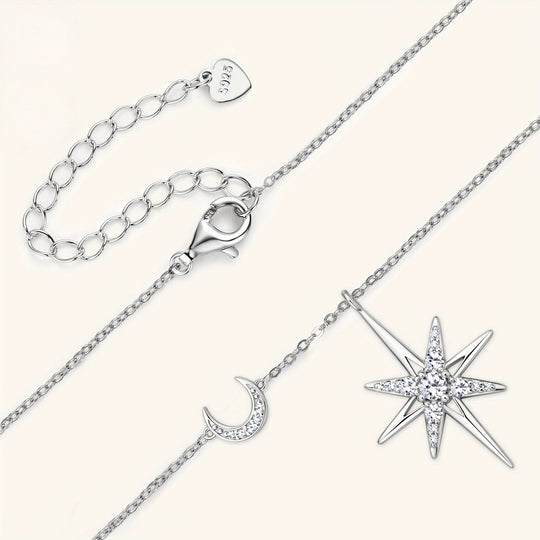 Star & Moon Moissanite Pendant Necklace