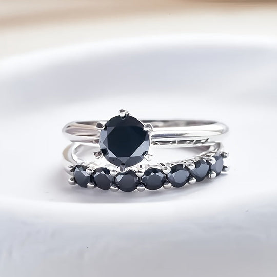 Classic French-Style Stackable Moissanite Ring Set