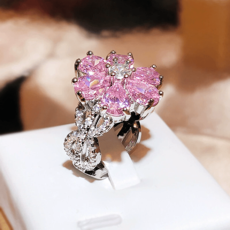 Stylish Floral Pink Zirconia Ring