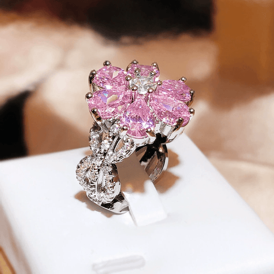 Stylish Floral Pink Zirconia Ring