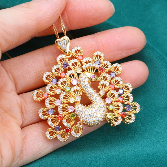 Luxury Peacock-Inspired PeaRooster Pendant Necklace