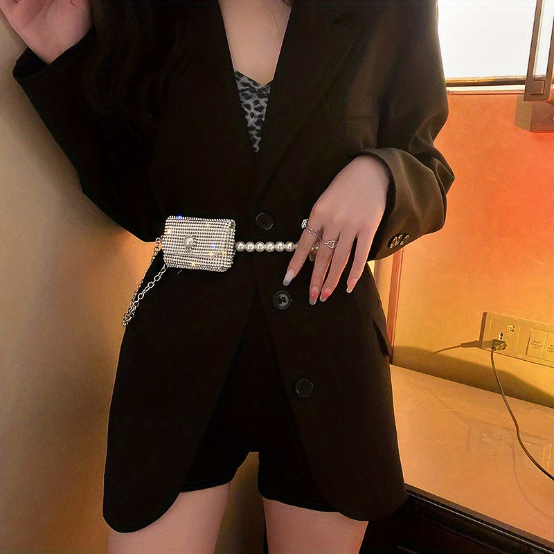 Hip-Hop Pearl Waist Bag with Chain