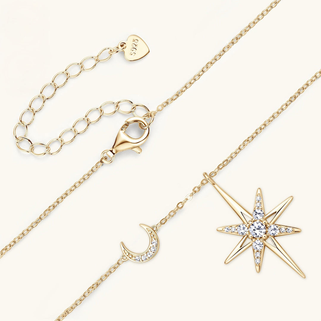 Star & Moon Moissanite Pendant Necklace