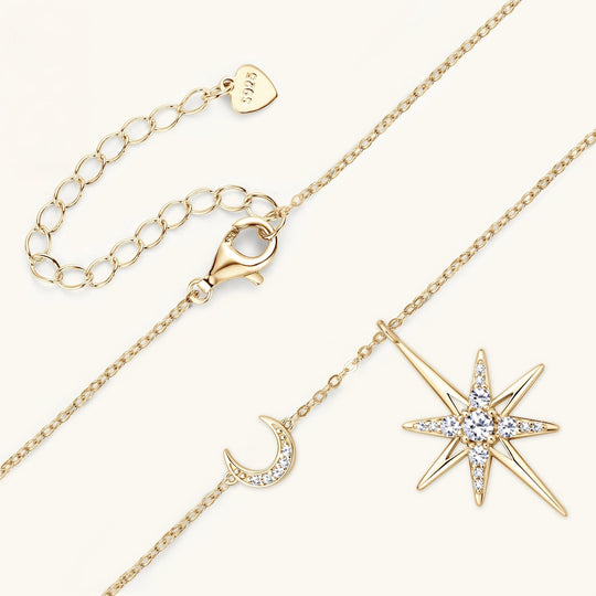 Star & Moon Moissanite Pendant Necklace