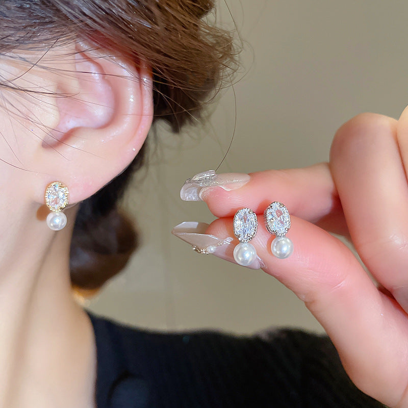 French Oval Pearl Dangle Earrings