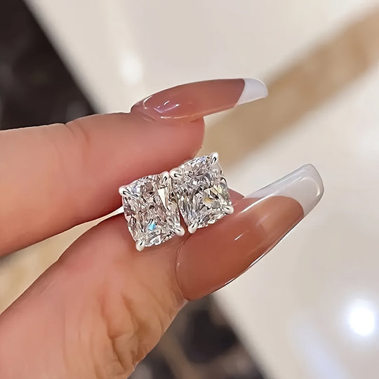 Silver Square Zirconia Earrings