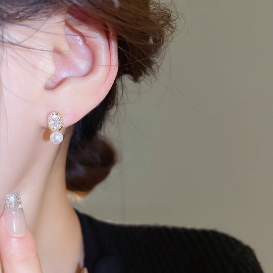 French Oval Pearl Dangle Earrings