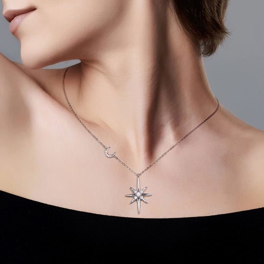 Star & Moon Moissanite Pendant Necklace
