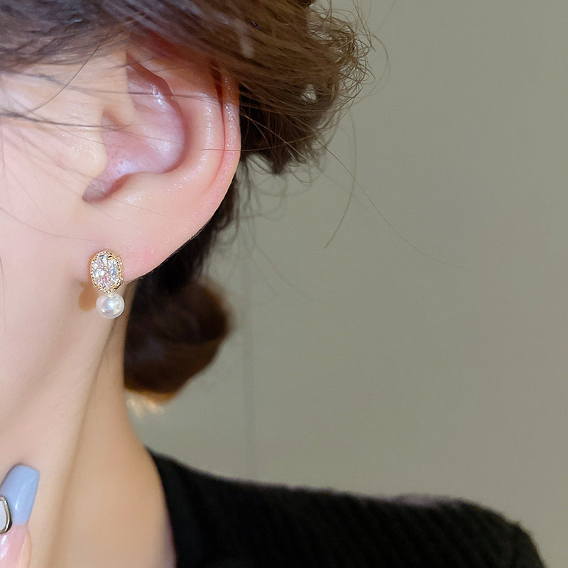 French Oval Pearl Dangle Earrings