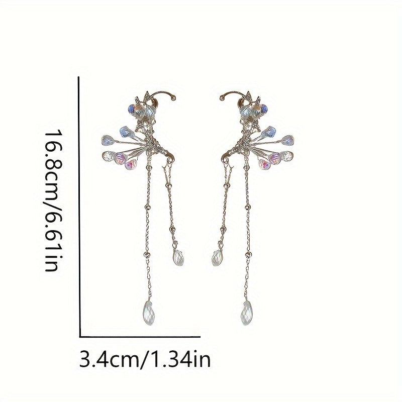 Elegant Crystal Flower & Tassel Ear Wrap