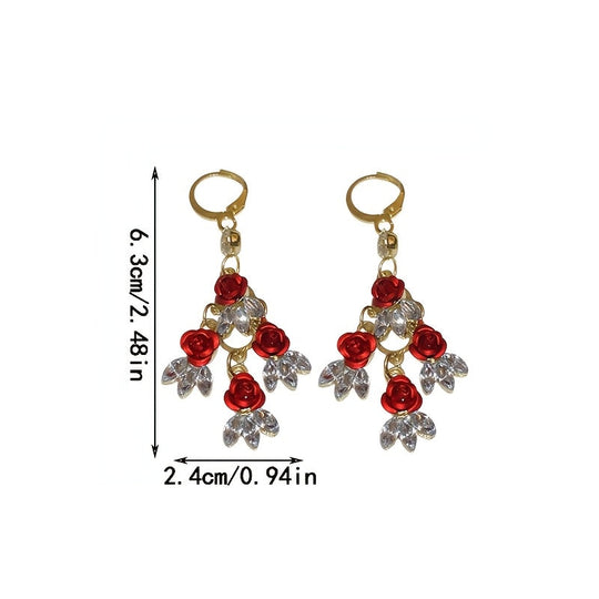 Vintage Rose Tassel Drop Earrings