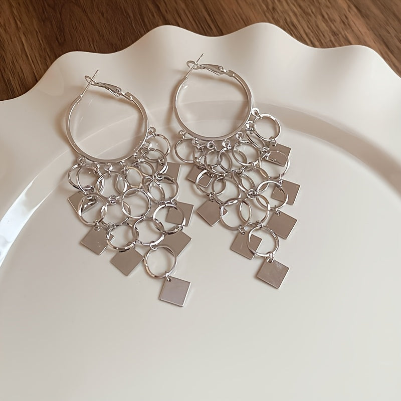 Rhombus Circle Tassel Earrings