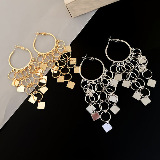 Rhombus Circle Tassel Earrings