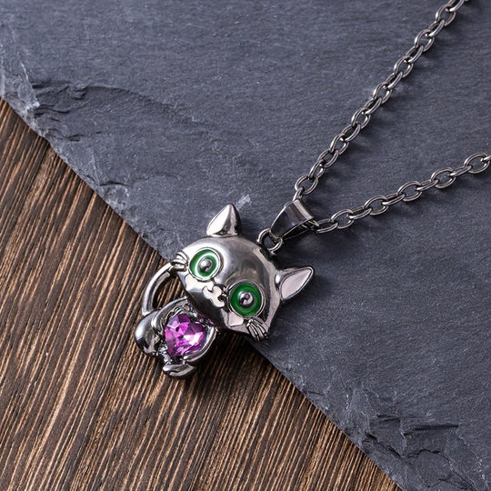 Kitten Hugging Heart Pendant Necklace