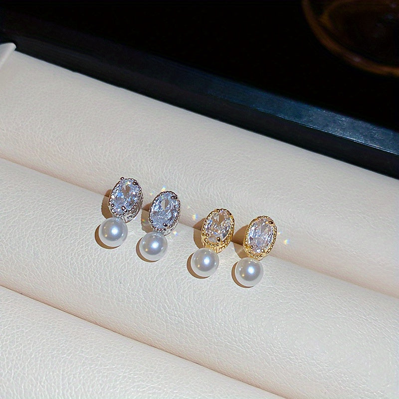 French Oval Pearl Dangle Earrings